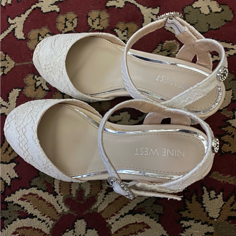 Nine West White Dress Shoes with Ankle Strap